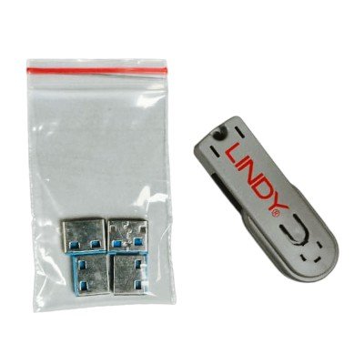 Lindy, 4X USB Port Blocker + 1 KEY : BLUE – Code white 40452