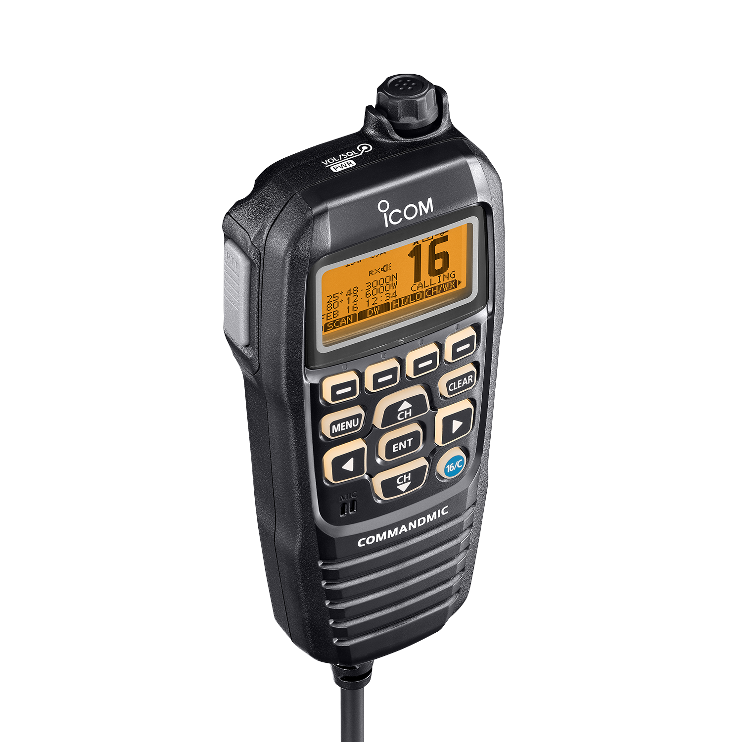 Icom, HM-195B CommandMic Remote Control Handset with Amber Backlit LCD (Black Finish) - Image 2